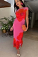 Thumbnail for Pink Poppy Sleeveless Mesh Dress with large orange poppy prints and a round neckline on a model.