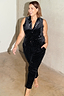 Black Velvet Quinn Trouser and matching diamante waistcoat on a smiling model, designed in London as inclusive fashion.