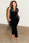 Black Velvet Quinn Trouser with diamond studs and matching waistcoat, an iconic party wear essential.