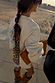 Ecru Cove Raffia Denim Jacket with palm embroidery and elasticated cuffs, styled with a patterned hair scarf.