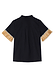 Black Raffia Shirt in black linen-cotton with tan raffia fringe trim on the sleeves, shown from the back.