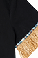 Black Raffia Shirt sleeve detail with tan raffia fringe and a blue woven border.