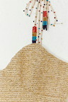 Beige Raffia Cecilia Top in a woven texture with multi-tie straps embellished with multicoloured glass beads.