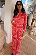 Red Bandana Rib Dorris Skirt in an iconic print, styled as a co-ord with the matching Alexa cardigan.