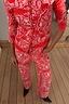 Thumbnail for Red Bandana Jeans and matching top in a white paisley print with a straight leg shape on a denim base.