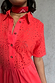 Thumbnail for Red Palm Broderie Hayley Dress in cotton with a palm tree pattern, button-up front and short sleeves.