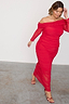 Thumbnail for Red Diaz Dress in ruched mesh with an off-the-shoulder neckline, shown on a curve model.