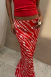 Red Snake Print Dorris Skirt in a satin-feel viscose featuring a hand-painted white snake pattern.