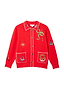 Thumbnail for Red Mystical Cardigan with collar, featuring mystical jacquard motifs and blanket stitch detailing.