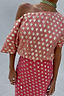 Thumbnail for Pink and Red Jacquard Tilly Dress with gold metallic specks and an off-the-shoulder neckline.