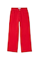 Red Denim Scallop Jeans featuring a wide-leg silhouette and decorative scalloped pocket details.