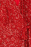 Red sequin detail of the Mini Vienna Dress highlighting the wrap-style waist fastening.