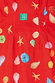Thumbnail for Red Shell Ioana Mini Dress detail featuring a multicoloured shell and starfish print on a red cotton-linen base.