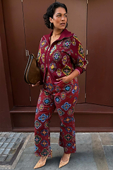 Red Tile Flared Jeans