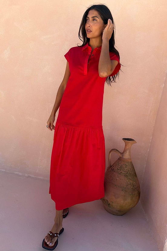 Red Darcy Cotton Midi Dress