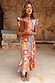 Dolce Vita Remi Dress in a colourful tile patchwork print with ruffle sleeves and high neckline.