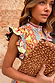 Dolce Vita Remi Dress in a tile patchwork print with high neck and ruffle sleeves, worn in UK size 10.