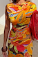 Rio A-Symmetric Top in a fruit print with gathered waist detailing in stretch jersey, designed in London.