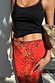 Rosie Maxi Skirt in red floral and leopard print, featuring a black lace-trim waist with a small bow.