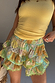 Thumbnail for Multi-coloured Isla Ruffle Shorts featuring hand-painted motifs, tiered ruffles and a green scalloped lace trim.