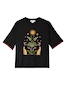 Black cotton Running Wilder T-shirt with a central leopard and palm tree graphic, featuring a boxy, relaxed fit.
