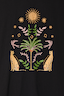Thumbnail for Iconic Running Wilder print on a black cotton T-shirt, featuring symmetrical cheetahs, palm trees and sun motifs.