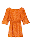 Thumbnail for Orange Sequin Tilly Dress in shimmering burnt orange with an elasticated waist and wide boat neckline.
