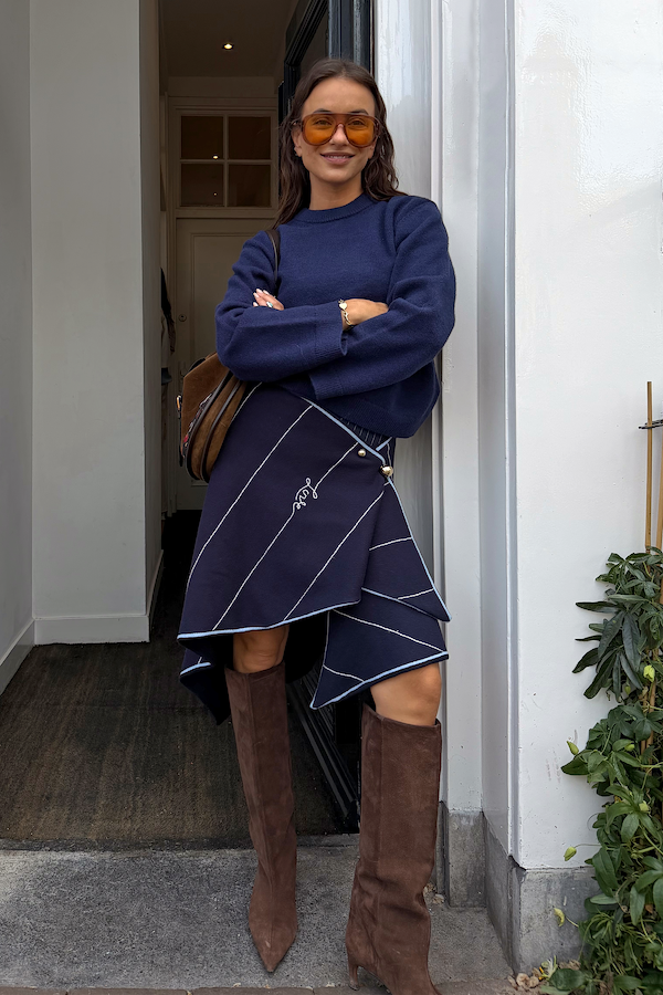 Navy Pinstripe Large Knit Scarf