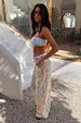 Blue Dreamer Shirred Bandeau Top with sun and heart motifs, paired with matching printed trousers.