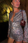 Gunmetal Alexa Sequin Cardigan and matching hot pants co-ord featuring shimmering silver sequins.