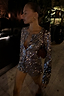 Gunmetal Alexa Sequin Cardigan and matching hot pants styled as a shimmering co-ord for a night out.