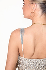 Silver Sequin Mini Mimi Dress featuring lace trim on the strap and all-over shimmering sequins.