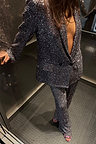 Gunmetal Sequin Freddie Trousers and matching blazer styled as a shimmering statement partywear suit.