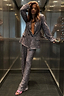 Thumbnail for Gunmetal Sequin Freddie Trousers and matching blazer styled for a party look inside a lift.
