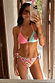 Beaded Shell Triangle Bikini Top in pink and blue with glass-bead embroidery, shown on a model in a mirror selfie.