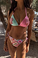 Mixed Tile Tie Side Brief in a multi-coloured print with a pink and mint beaded shell bikini top, designed in London.