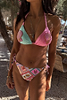 Mixed Tile Tie Side Brief in a multi-coloured print with a pink and mint beaded shell bikini top, designed in London.