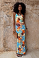 Shell Ribbed Skirt featuring a blue hand-painted shell print, paired with a matching tank top on a model.