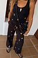 Black Shell Elissa Trousers Petite featuring a gold shell print, wide-leg fit and breathable cotton-linen blend.