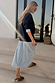 Navy Knit Jumper Dress with a blue and white striped cotton skirt, featuring a layered shirt-style design.