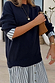 Navy Knit Jumper Dress in a soft-touch navy knit with a blue striped cotton shirt-style skirt and cuffs.