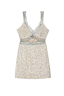 Thumbnail for Silver Sequin Mini Mimi Dress featuring a plunging neckline with lace trim and side cut-out detailing.