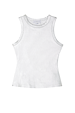 Metallic silver ribbed tank top with a round neckline and sleeveless design.