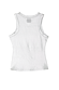 Silver ribbed tank top with a metallic finish and embroidered logo shown from the back.