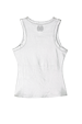 Silver ribbed tank top with a metallic finish and embroidered logo shown from the back.