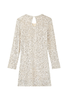 Silver Sequin Mini Soho Dress with long sleeves and a shimmering keyhole button fastening at the back.