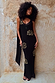 Black & Gold Simona maxi dress with gold sequin detailing and a detachable scarf for multi-wear styling.
