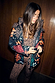 Night Garden Ski Jacket with leopard and poppy motifs, featuring a buckle belt and padded waterproof finish.