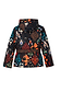 Night Garden Ski Jacket featuring mixed leopard and poppy motifs, a buckled waist belt, and a detachable hood.