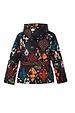 Night Garden Ski Jacket featuring mixed leopard and poppy motifs, a buckled waist belt, and a detachable hood.